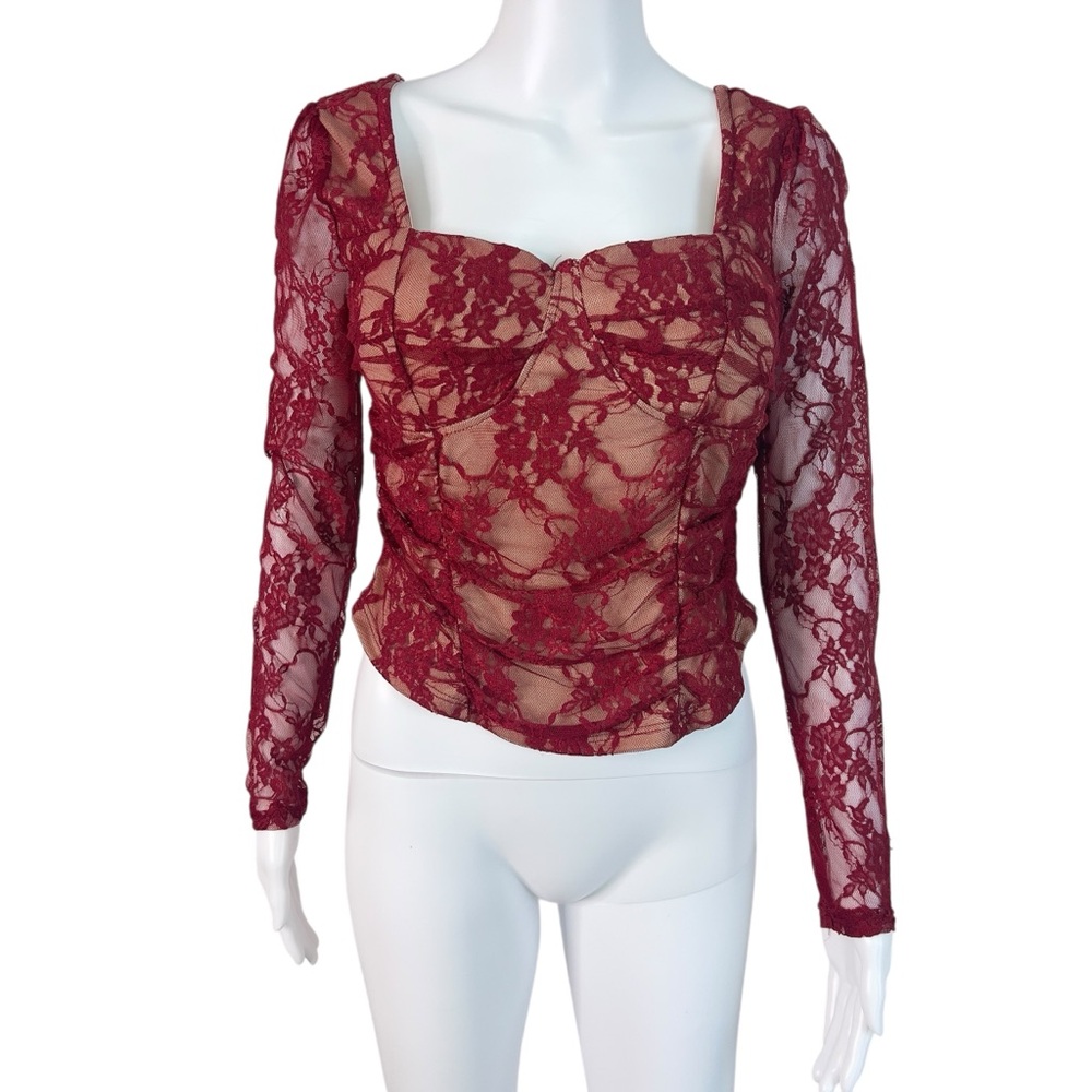Madden Girl Burgundy Lace Top Whimsigoth Corset Size L New‎